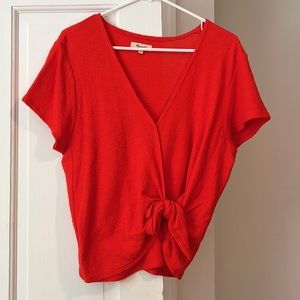 Used Madewell Texture & Thread Wrap-Tie Top, XL, Red-Orange Color